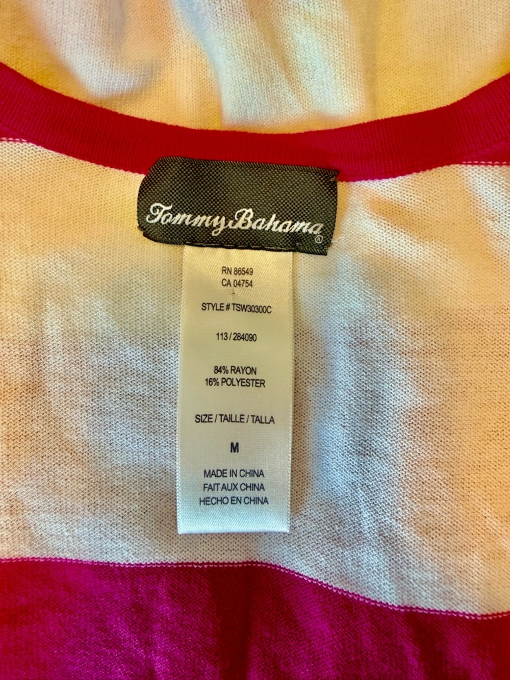 Tommy Bahama Pink White Stripe Dress Medium Deep Scoop 3/4 Sleeve Resort Coastal - Picture 5 of 5